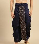 Navy Blue Art Silk Readymade Dhoti with Golden Embroidery