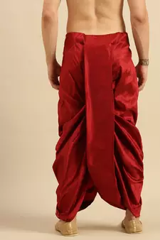 Sanwara Men's Traditional Red Coloured Embroidered Art Silk Dhoti