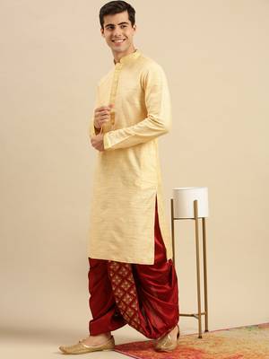 Sanwara Men's Traditional Red Coloured Embroidered Art Silk Dhoti 4