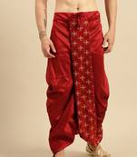 Sanwara Men's Traditional Red Coloured Embroidered Art Silk Dhoti
