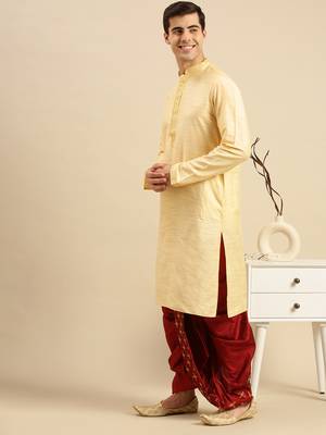Sanwara Men's Traditional Red Coloured Embroidered Art Silk Dhoti 4
