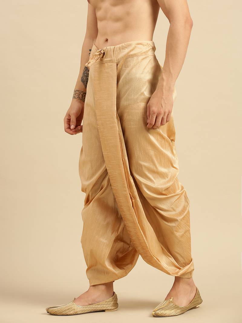 Sanwara Men's Traditional Deep Beige Coloured Plain Art Silk Dhoti