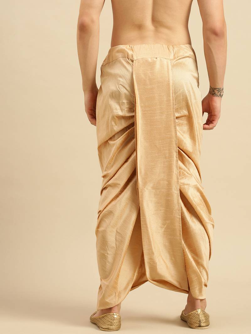 Sanwara Men's Traditional Deep Beige Coloured Plain Art Silk Dhoti