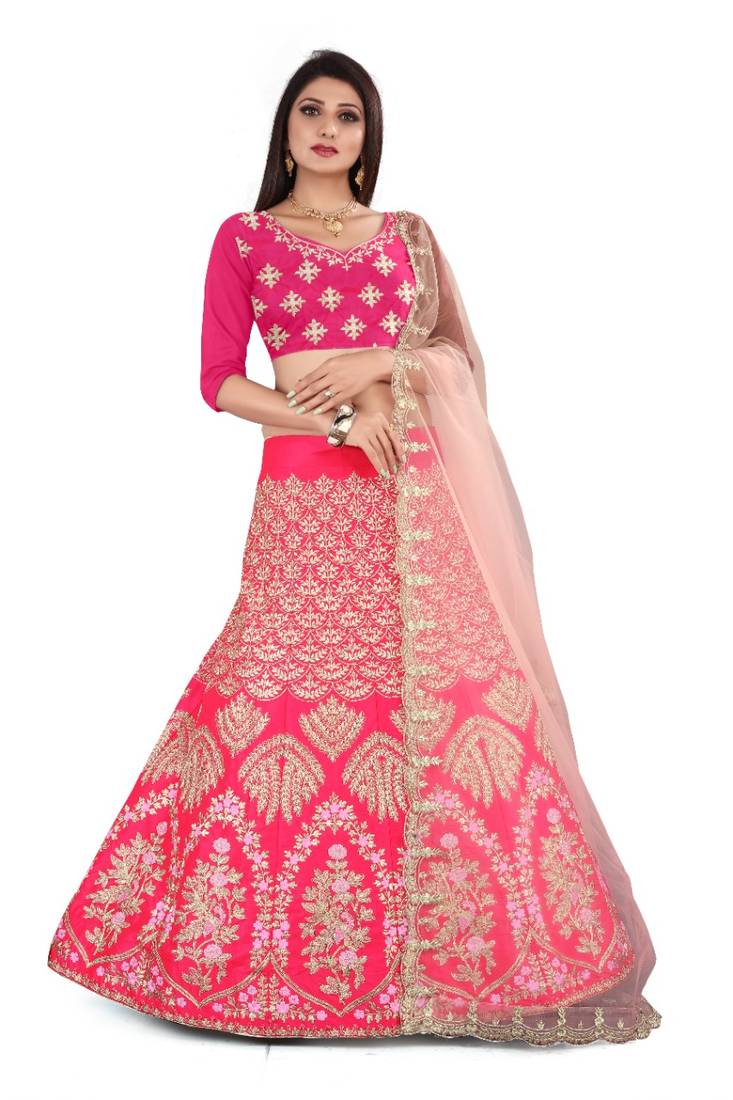 Pink Embroidered Silk Lehenga Choli