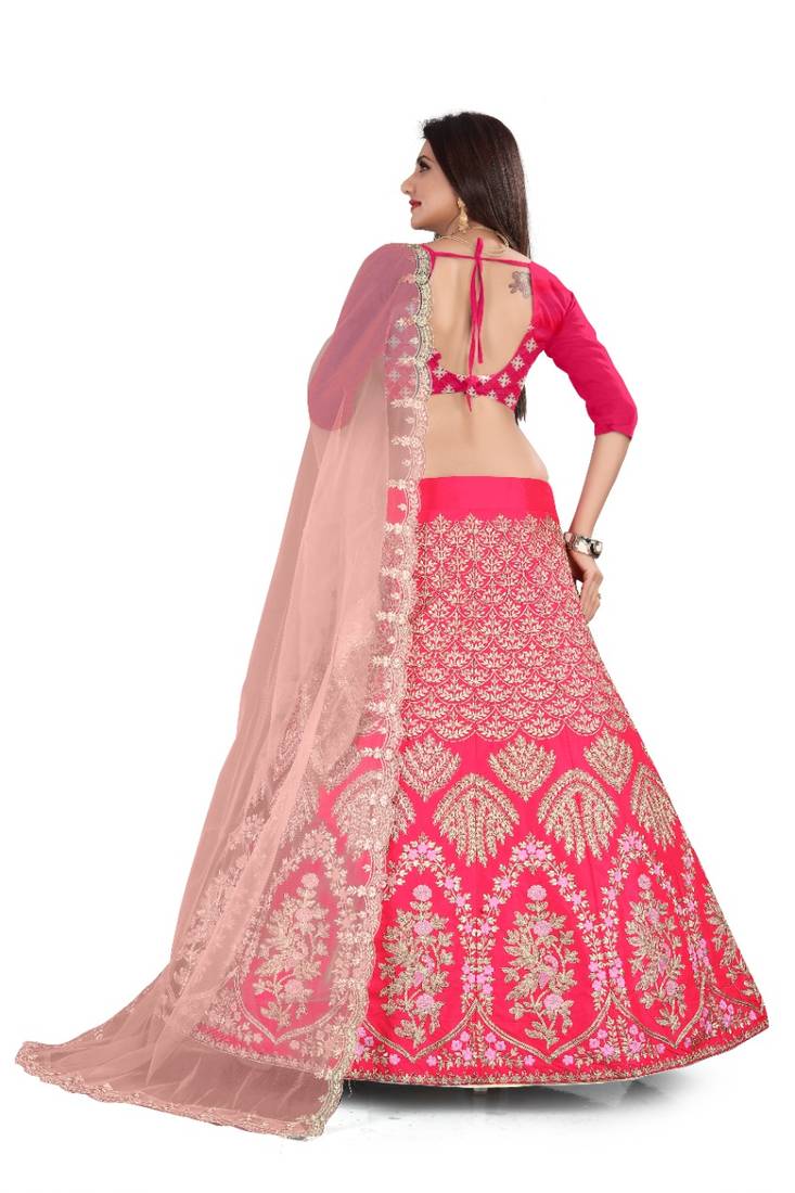 Pink Embroidered Silk Lehenga Choli