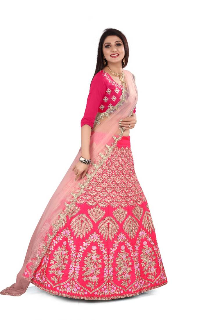 Pink Embroidered Silk Lehenga Choli