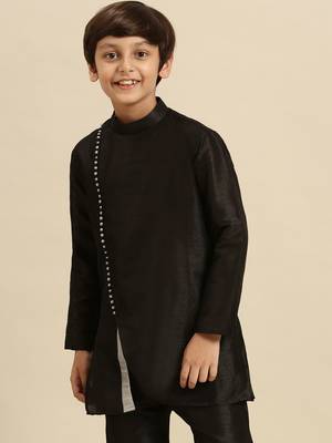 Solid Black Art Silk Kurta For Boys 1