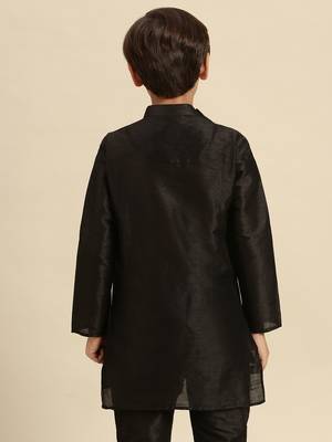 Solid Black Art Silk Kurta For Boys 3