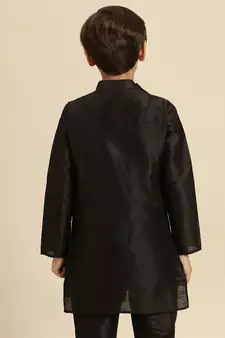 Solid Black Art Silk Kurta For Boys
