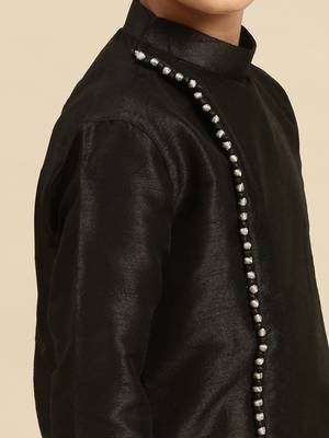 Solid Black Art Silk Kurta For Boys 5