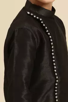 Solid Black Art Silk Kurta For Boys