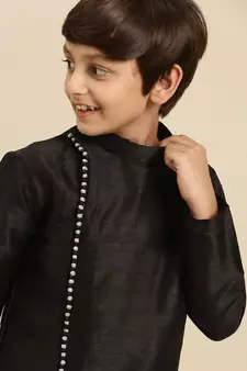 Solid Black Art Silk Kurta For Boys