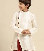 Solid Cream Art Silk Kurta For Boys