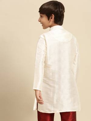 Solid Cream Art Silk Kurta For Boys 3