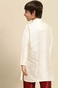Solid Cream Art Silk Kurta For Boys