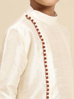 Solid Cream Art Silk Kurta For Boys 5