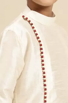 Solid Cream Art Silk Kurta For Boys