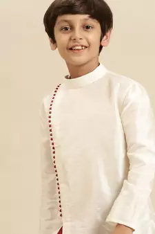 Solid Cream Art Silk Kurta For Boys