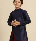 Sanwara Solid Blue Art Silk Kurta For Boys