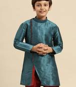 Solid Deep Green Art Silk Kurta For Boys