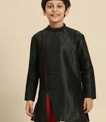 Solid Fourleaf Green Art Silk Kurta For Boys