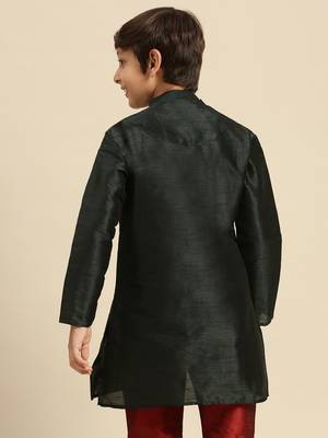 Solid Fourleaf Green Art Silk Kurta For Boys 3