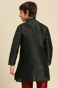 Solid Fourleaf Green Art Silk Kurta For Boys