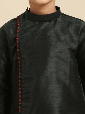 Solid Fourleaf Green Art Silk Kurta For Boys 5