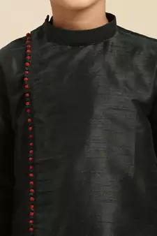 Solid Fourleaf Green Art Silk Kurta For Boys