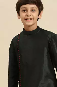 Solid Fourleaf Green Art Silk Kurta For Boys