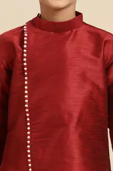 Solid Red Art Silk Kurta For Boys
