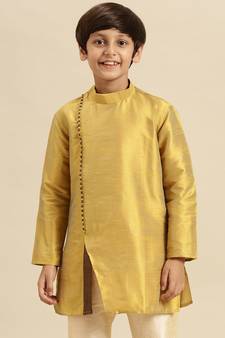 Sanwara Solid Rich Gold Art Silk Kurta For Boys
