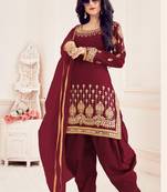 Maroon Embroidered Real Mirror Works Cotton Salwar Semi Stitched