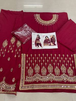 Maroon Embroidered Real Mirror Works Cotton Salwar Semi Stitched 2