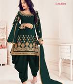 Green Embroidered Real Mirror Works Cotton Salwar Semi Stitched