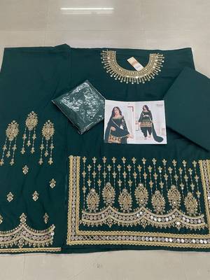 Green Embroidered Real Mirror Works Cotton Salwar Semi Stitched 2