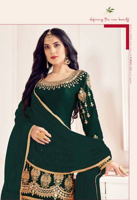Green Embroidered Real Mirror Works Cotton Salwar Semi Stitched 3