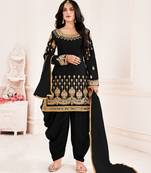 Black Embroidered Real Mirror Works Cotton Salwar Semi Stitched