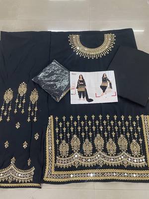 Black Embroidered Real Mirror Works Cotton Salwar Semi Stitched 2