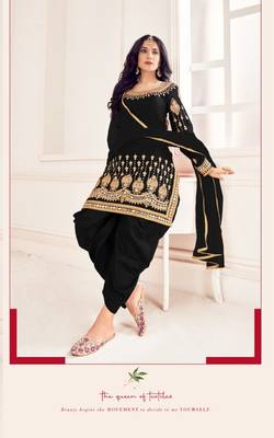Black Embroidered Real Mirror Works Cotton Salwar Semi Stitched 3