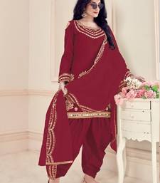 Maroon Embroidered Real Mirror Works Cotton Salwar 