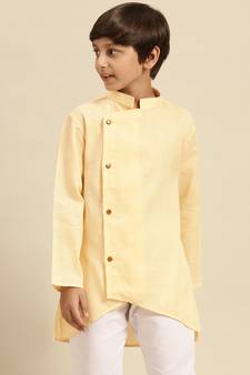 Sanwara Solid Peach Cotton Kurta For Boys