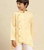 Solid Peach Cotton Kurta For Boys