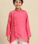 Solid Pink Cotton Kurta For Boys