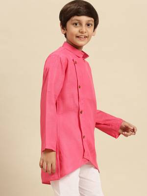 Solid Pink Cotton Kurta For Boys 2