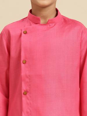 Solid Pink Cotton Kurta For Boys 5