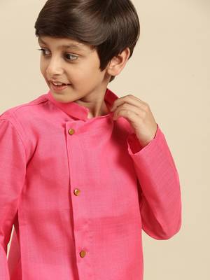 Solid Pink Cotton Kurta For Boys 6