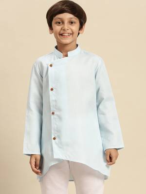 Solid Sky Blue Cotton Kurta For Boys 1