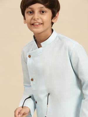 Solid Sky Blue Cotton Kurta For Boys 4