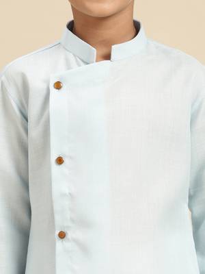 Solid Sky Blue Cotton Kurta For Boys 5